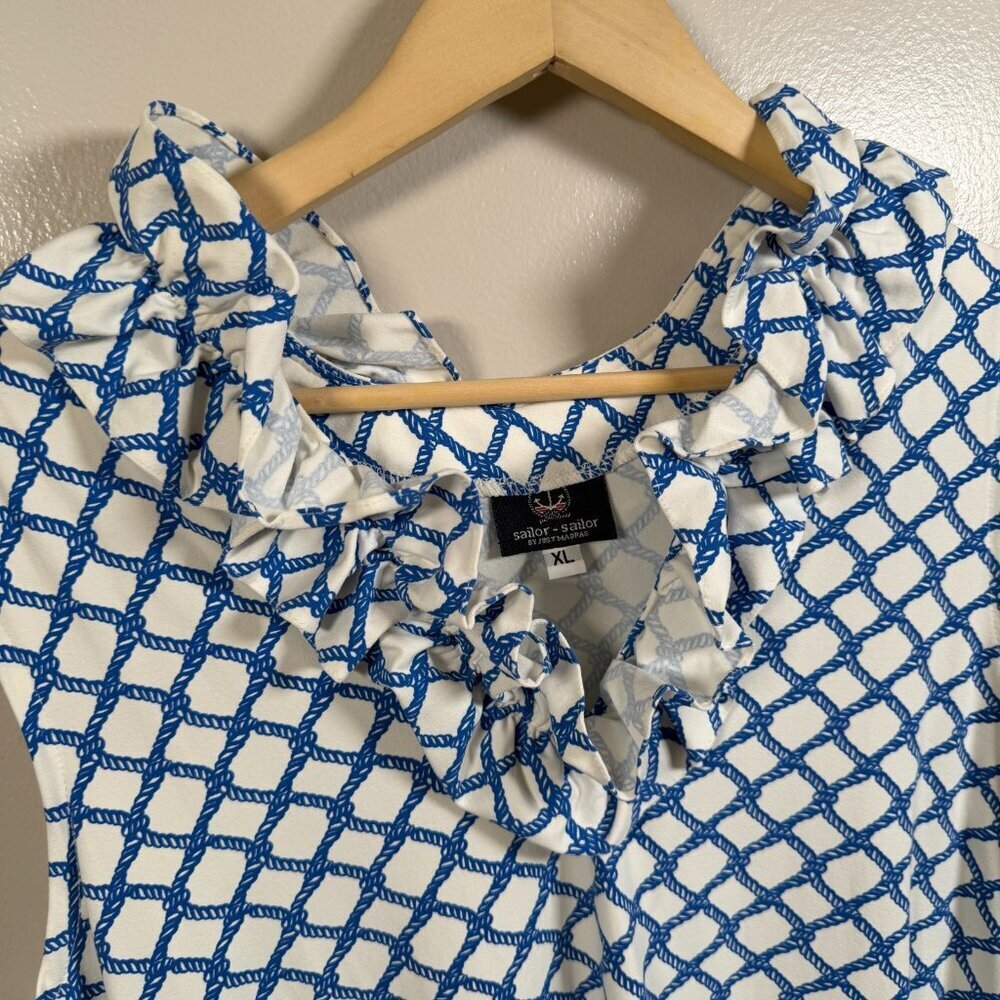 Sailor Sailor Ruffle Neck Shift Dress Size XL Rope Knotty Nautical Preppy Casual - Picture 4 of 9